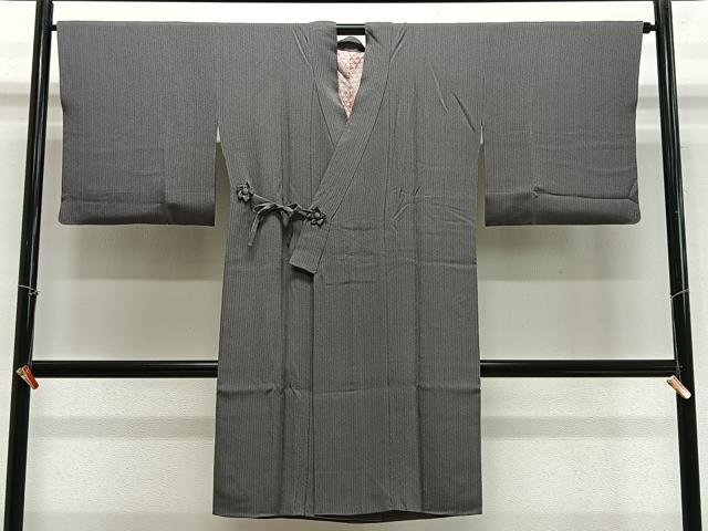 平和屋着物∞道中着　縞　鬼しぼ縮緬　ロング丈　正絹　逸品　CABE4820ua