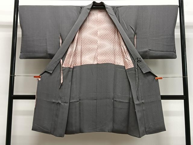 平和屋着物∞道中着　縞　鬼しぼ縮緬　ロング丈　正絹　逸品　CABE4820ua