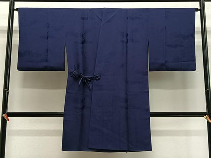 平和屋着物∞道中着　雲取り花地紋　鉄紺色　ロング丈　正絹　逸品　CABE4823ua