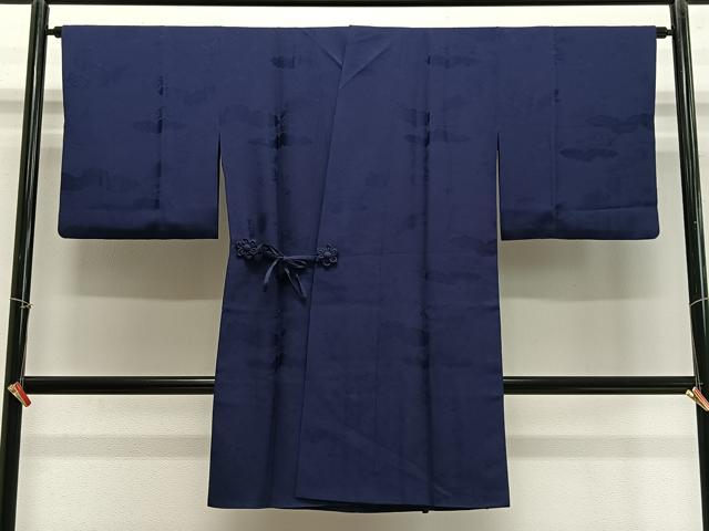 平和屋着物∞道中着　雲取り花地紋　鉄紺色　ロング丈　正絹　逸品　CABE4823ua