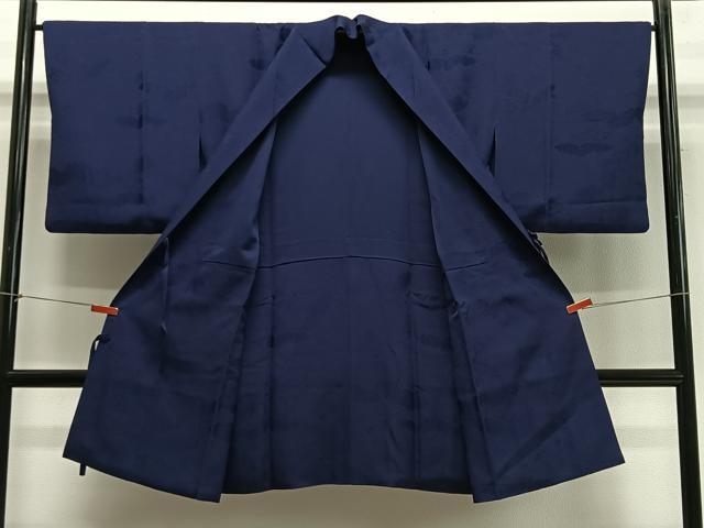 平和屋着物∞道中着　雲取り花地紋　鉄紺色　ロング丈　正絹　逸品　CABE4823ua