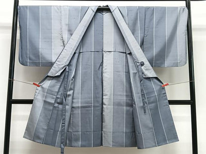 平和屋着物∞道中着　紬地　縞　ロング丈　正絹　逸品　CABE4830ua