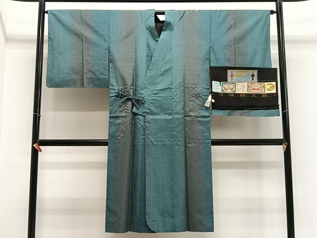 平和屋着物∞道行コート　リバーシブル　草花文　金銀彩　大島紬美幸謹製　証紙付き　正絹　逸品　CABE4834ua