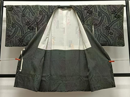 平和屋着物∞道行コート　輪奈ビロード　辻が花　ロング丈　正絹　逸品　CABE4838ua