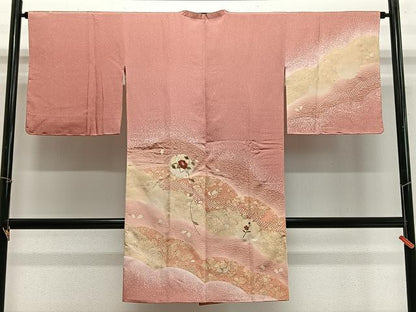 平和屋着物∞道行コート　刺繍　芝草雪輪文　金彩　ロング丈　正絹　逸品　未使用　CABE4839ua