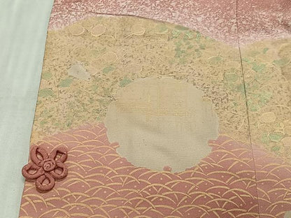 平和屋着物∞道行コート　刺繍　芝草雪輪文　金彩　ロング丈　正絹　逸品　未使用　CABE4839ua