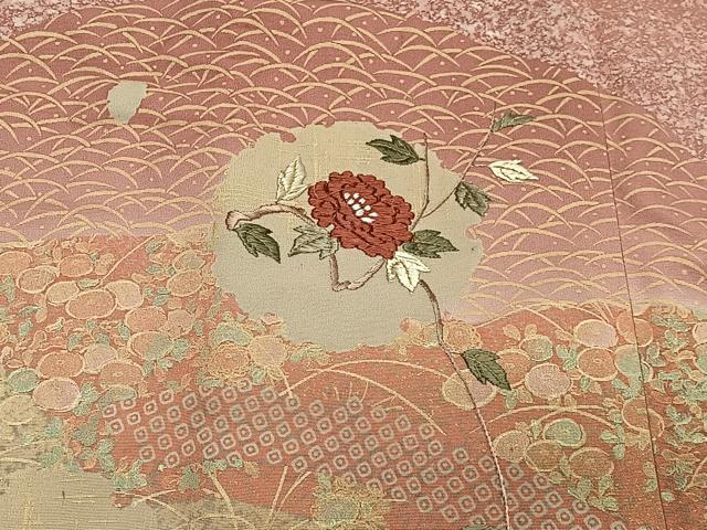 平和屋着物∞道行コート　刺繍　芝草雪輪文　金彩　ロング丈　正絹　逸品　未使用　CABE4839ua