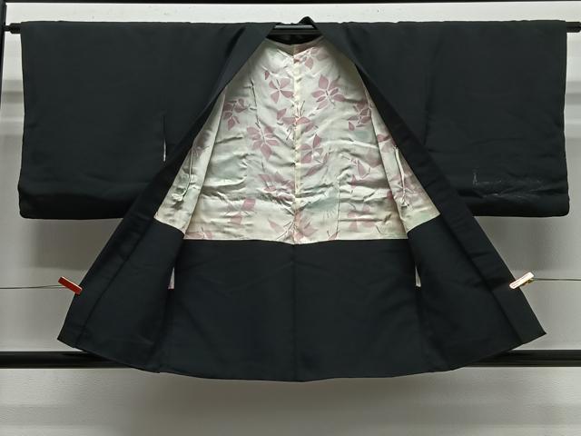 平和屋着物∞羽織　寿光織　孔雀文　黒地　正絹　逸品　CABE4845ua