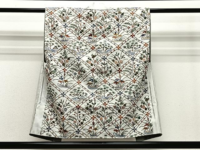平和屋着物∞中国三大刺繍　相良刺繍　総刺繍　袖無し羽織　格子花文　正絹　逸品　CABE4847ua 平和屋着物∞中国三大刺繍 相良刺繍 総刺繍 袖無し羽織 格子