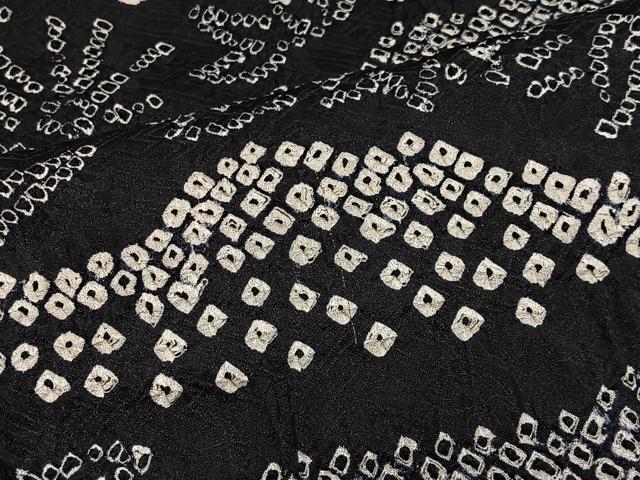 平和屋着物∞道中着　総絞り　草花文　黒地　正絹　逸品　CABE4850ua