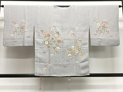 平和屋着物∞京友禅の第一人者　松井青々　道行コート　草花文　金彩　正絹　逸品　CABE4851ua