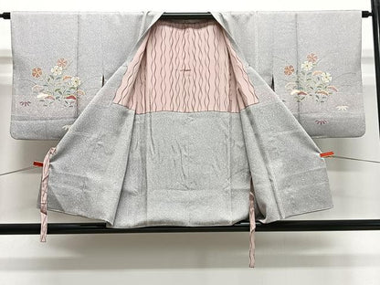 平和屋着物∞京友禅の第一人者　松井青々　道行コート　草花文　金彩　正絹　逸品　CABE4851ua