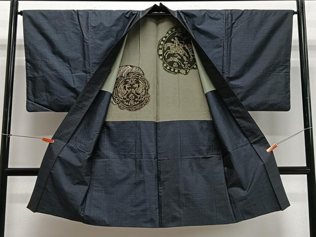 平和屋着物∞男性　長羽織　本場大島紬　80亀甲　総詰め　正絹　逸品　CABE4852ua