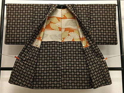 平和屋着物∞長羽織　紬地　花菱文　正絹　逸品　CABE4864ua