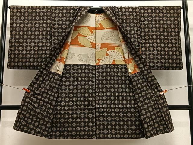 平和屋着物∞長羽織　紬地　花菱文　正絹　逸品　CABE4864ua