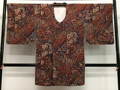 平和屋着物∞道行コート　輪奈ビロード　草花文　ロング丈　正絹　逸品　未使用　CABE4865ua
