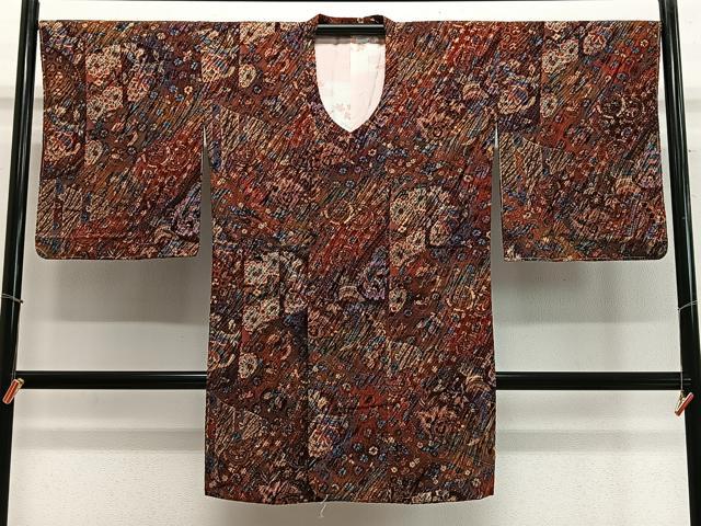 平和屋着物∞道行コート　輪奈ビロード　草花文　ロング丈　正絹　逸品　未使用　CABE4865ua