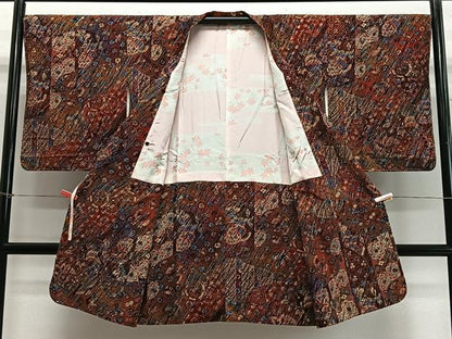 平和屋着物∞道行コート　輪奈ビロード　草花文　ロング丈　正絹　逸品　未使用　CABE4865ua