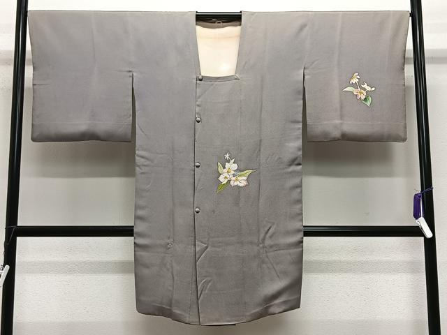 平和屋着物∞染刺工芸　大羊居　東京友禅　道行コート　刺繍　草花文　金糸　ロング丈　正絹　逸品　CABE4878ua