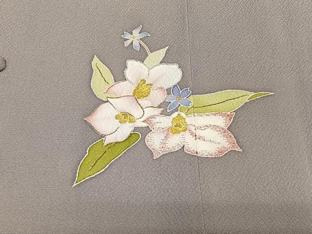 平和屋着物∞染刺工芸　大羊居　東京友禅　道行コート　刺繍　草花文　金糸　ロング丈　正絹　逸品　CABE4878ua