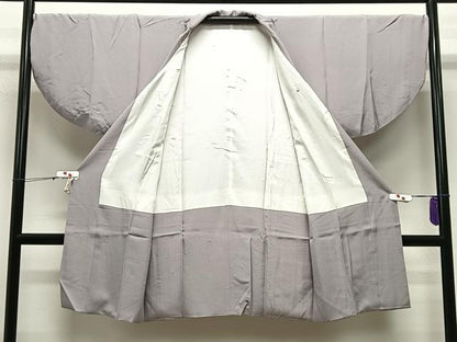 平和屋着物∞道行コート　薄梅鼠色　ロング丈　正絹　逸品　CABE4889ua