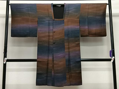 平和屋着物∞道行コート　リバーシブル　霞文　暈し染め　黒地　ロング丈　正絹　逸品　CABE4892ua