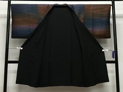 平和屋着物∞道行コート　リバーシブル　霞文　暈し染め　黒地　ロング丈　正絹　逸品　CABE4892ua