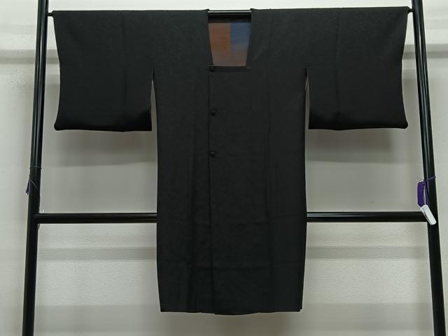 平和屋着物∞道行コート　リバーシブル　霞文　暈し染め　黒地　ロング丈　正絹　逸品　CABE4892ua