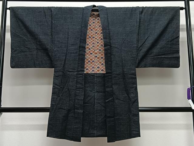 平和屋着物∞男性　長羽織　紬地　横段文　正絹　逸品　CABE4896ua