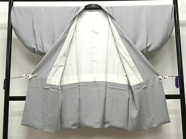 平和屋着物∞道行コート　白鼠色　ロング丈　正絹　逸品　CABE4898ua