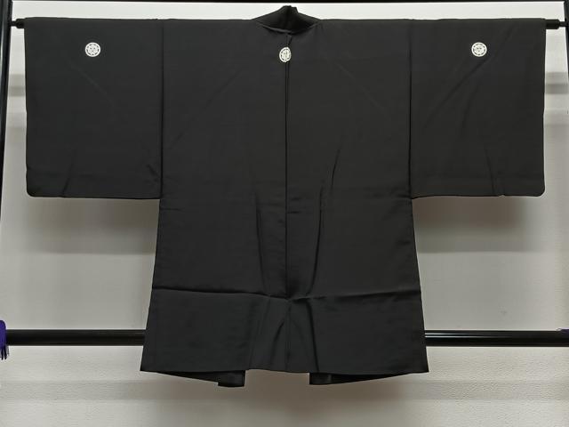 平和屋着物＃男性　羽織　黒紋付　羽裏：風景文　正絹　逸品　CABE4905ua