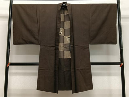 平和屋着物∞男性　長羽織　紬地　憲法色　正絹　逸品　CABE4919ua
