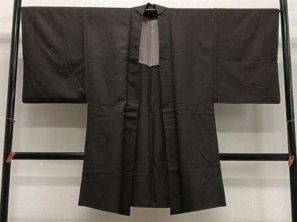 平和屋着物∞男性　長羽織　紬地　赤墨色　正絹　逸品　CABE4921ua