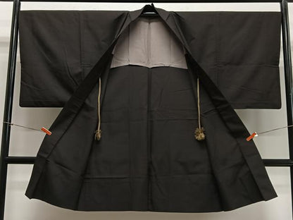 平和屋着物∞男性　長羽織　紬地　赤墨色　正絹　逸品　CABE4921ua