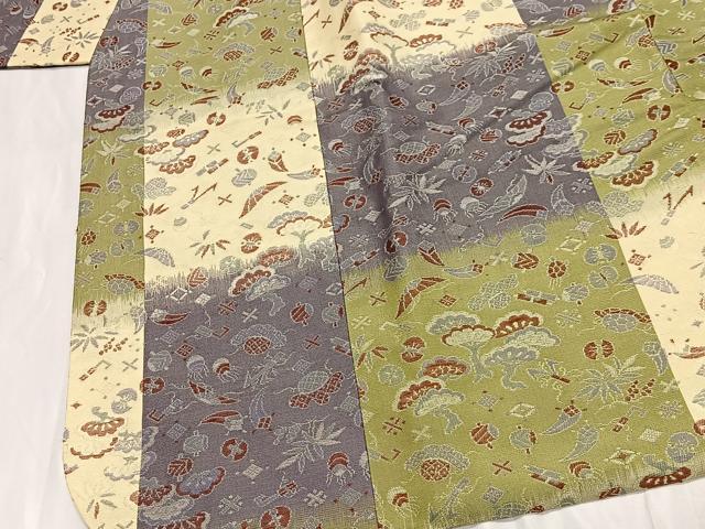 平和屋着物∞道中着　お召地　唐織　市松宝尽くし文　反端付き　正絹　逸品　CABE4923ua