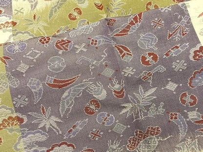 平和屋着物∞道中着　お召地　唐織　市松宝尽くし文　反端付き　正絹　逸品　CABE4923ua