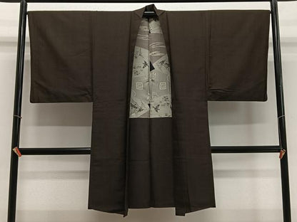 平和屋着物＃男性　長羽織　紬地　霞文　正絹　逸品　CABE4932ua