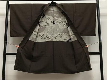 平和屋着物＃男性　長羽織　紬地　霞文　正絹　逸品　CABE4932ua