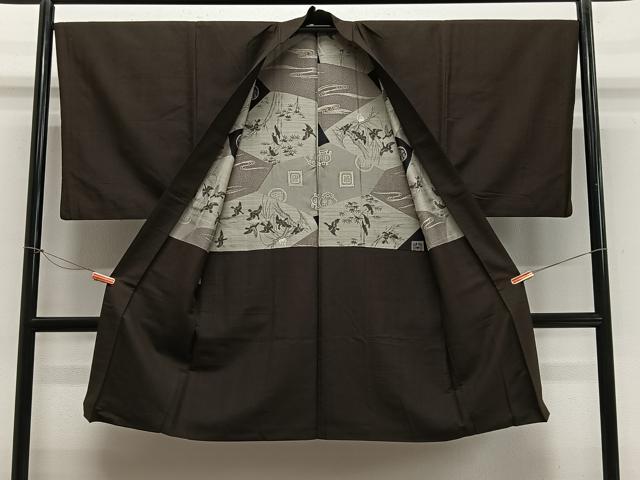 平和屋着物＃男性　長羽織　紬地　霞文　正絹　逸品　CABE4932ua