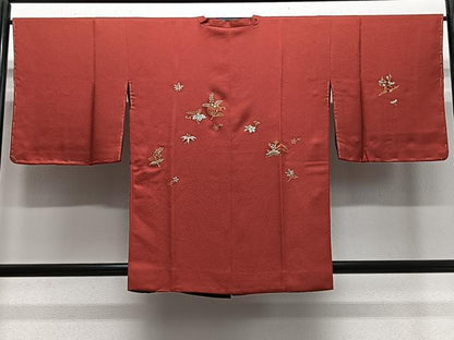 平和屋着物＃道行コート　リバーシブル　刺繍　草花文　金彩　正絹　逸品　未使用　CABE4933ua