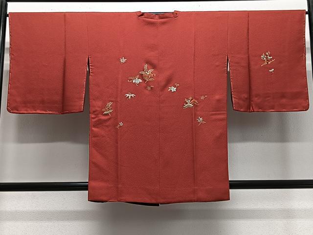 平和屋着物＃道行コート　リバーシブル　刺繍　草花文　金彩　正絹　逸品　未使用　CABE4933ua