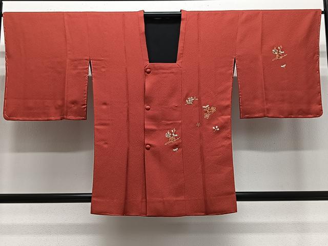 平和屋着物＃道行コート　リバーシブル　刺繍　草花文　金彩　正絹　逸品　未使用　CABE4933ua
