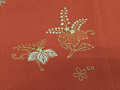 平和屋着物＃道行コート　リバーシブル　刺繍　草花文　金彩　正絹　逸品　未使用　CABE4933ua