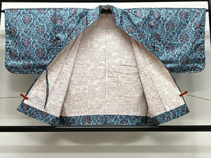 平和屋着物＃道中着　本場染大島紬　更紗花文　正絹　逸品　CABE4934ua