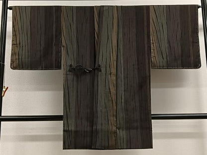 平和屋着物∞道中着　杢目絞り　縞　ロング丈　正絹　逸品　未使用　CABE4940ua