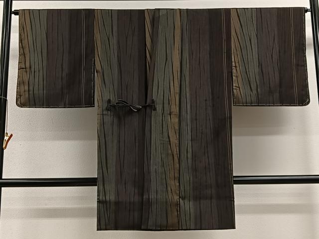平和屋着物∞道中着　杢目絞り　縞　ロング丈　正絹　逸品　未使用　CABE4940ua