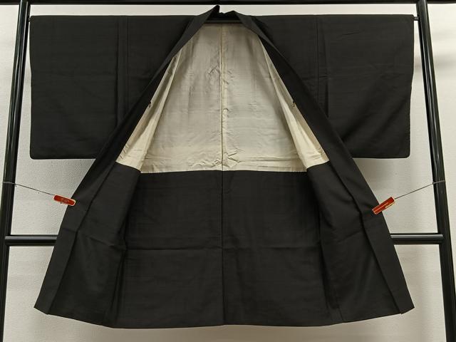 平和屋着物∞男性　長羽織　紬地　暗黒色　正絹　逸品　CABE4943ua