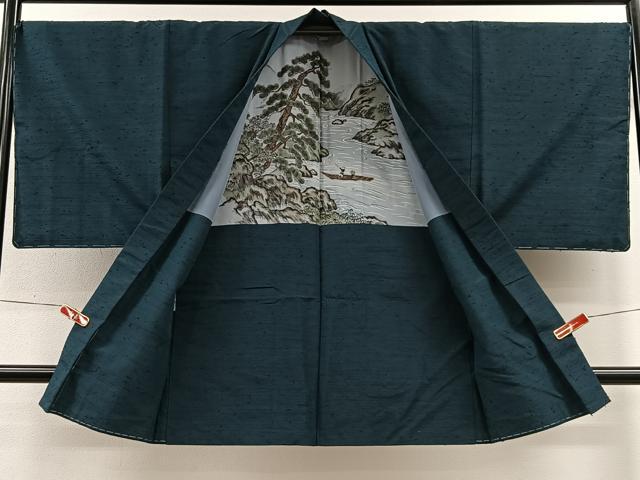 平和屋着物∞男性　長羽織　髭紬　高麗納戸色　正絹　逸品　未使用　CABE4949ua