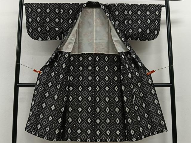 平和屋着物∞久留米絣　単衣　綿　道中着　幾何学文　ロング丈　逸品　CABE4951ua