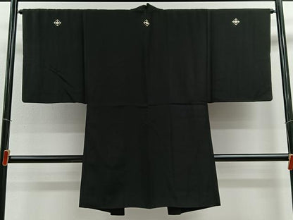平和屋着物∞男性　長羽織　黒紋付　羽裏：瓢箪　正絹　逸品　CABE4957ua